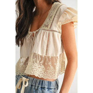 Lace-trimmed Blouse in Sand