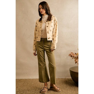 Mallard Duck Print Corduroy-Collar Jacket