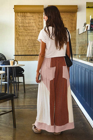 Color-Block Rib Textured Pants