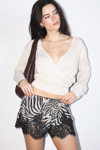 Zebra Print Lace Trim Shorts