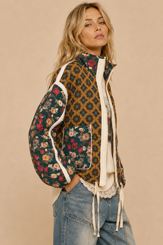 Quilted Bomber Jacket in Mustard Brown