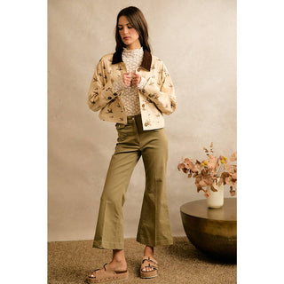 Mallard Duck Print Corduroy-Collar Jacket