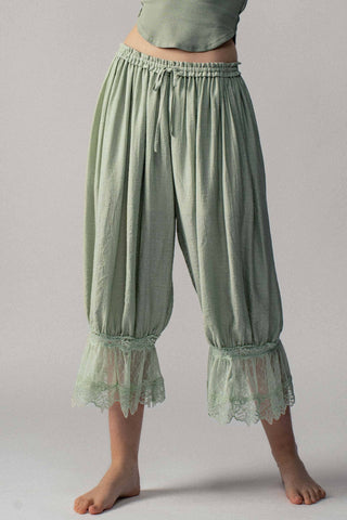 Lace-Trimmed Cropped Bloomer Pants in Sage