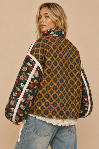 Quilted Bomber Jacket in Mustard Brown