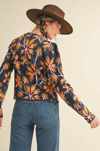 Floral Mock Neck Sweater in Navy