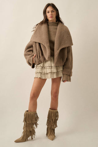 Sherpa  Oversized-Lapel Jacket in Cocoa
