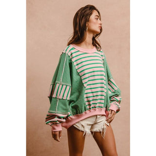 Striped Cut Edge Oversized Top