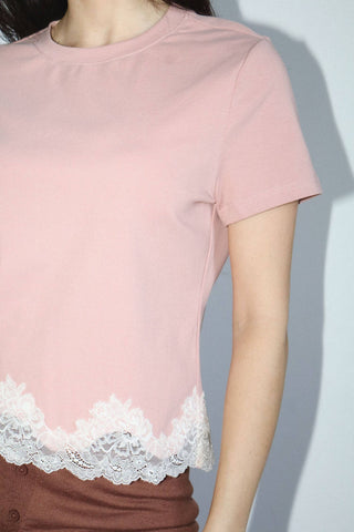 Lace Trim Tee in Dusty Rose