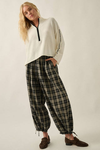 Plaid High-Waist Wide-Leg Pocket Balloon Pants