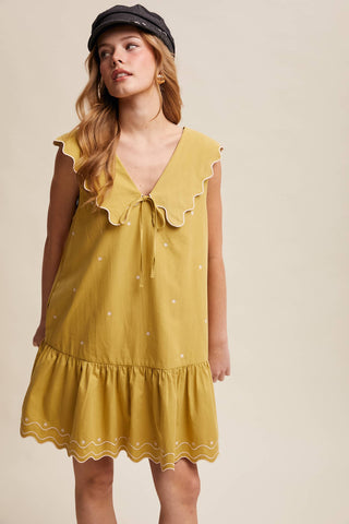 Scallop Mini Dress in Lemon Grass