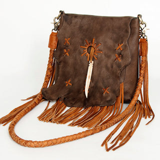 Natural Brown Leather Fringe Purse