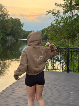 Figgy Embroidered Cropped Zip-Up in Camel