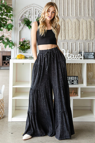 Mineral Washed Tiered Wide Leg Pants