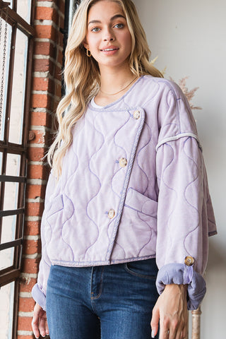 Purple Quilted Cropped Jacket