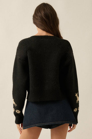 Forest Motif Knit Cropped Cardigan