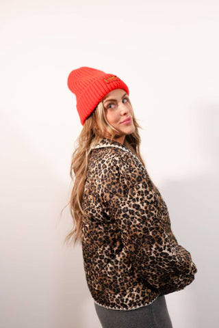 Cheetah Beanie in Red
