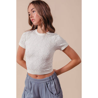 Floral Patterned Seamless Top in Ivory