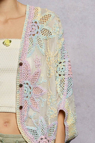 Oversized V-neck Batwing Sleeve Crochet Cardigan