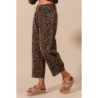 Two-Toned Leopard Twill Barrel Pants