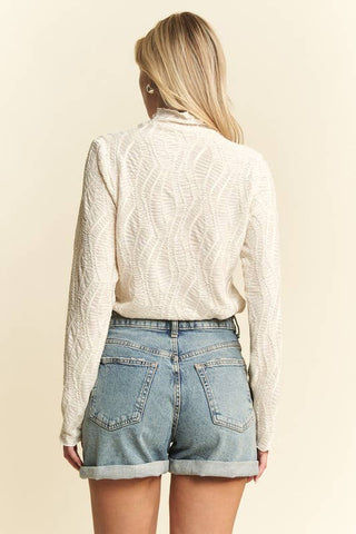 Mock Neck Wavy Jacquard Top