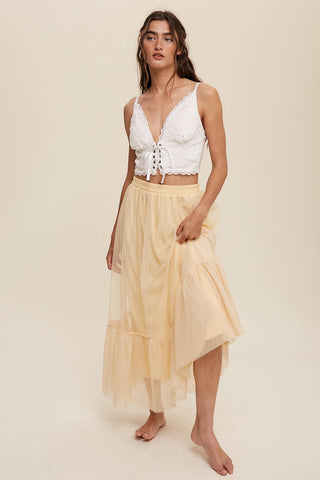 Ruffle Maxi Tulle Skirt in Light Mustard