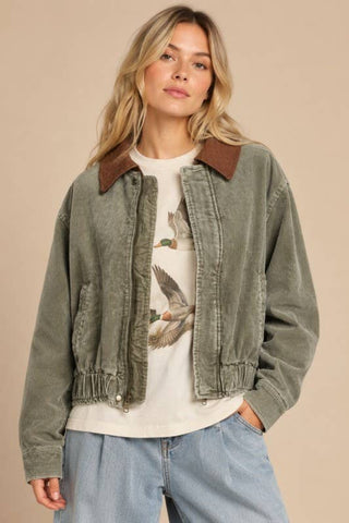 Corduroy Bomber Jacket in Ash Olive