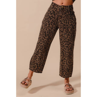 Two-Toned Leopard Twill Barrel Pants