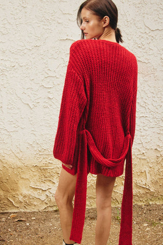 Belted Cardigan Sweater in Scarlet