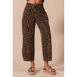 Two-Toned Leopard Twill Barrel Pants