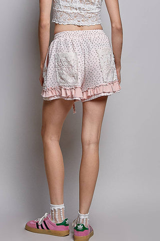 Boho Floral Lace Patch Ruffle Shorts