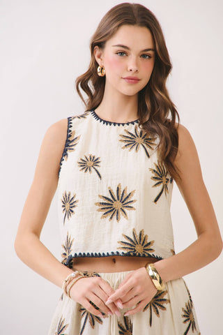 Palm Tree Embroidered Neutral Set