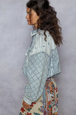 Vintage Lace Patch Quilted Woven Jacket