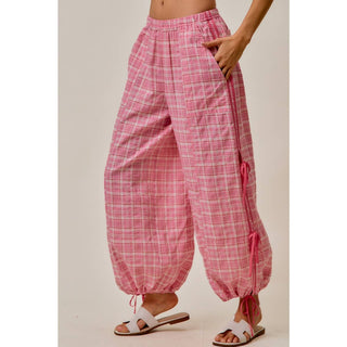 Plaid Jogger Track Pants in Pink