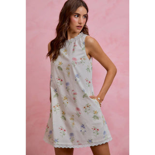 Floral Sleeveless Dress with Lace Trim