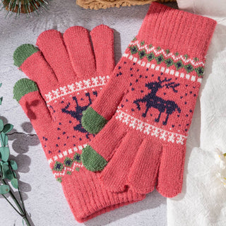 Knit Gloves with Reindeer Pattern