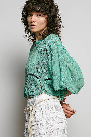 Scalloped Crochet Top in Aqua