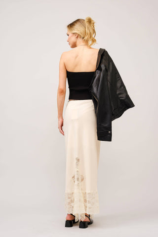 Satin Lace Maxi Skirt in Cream