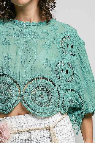 Scalloped Crochet Top in Aqua