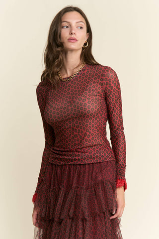 Red Leopard Pattern Mesh Top