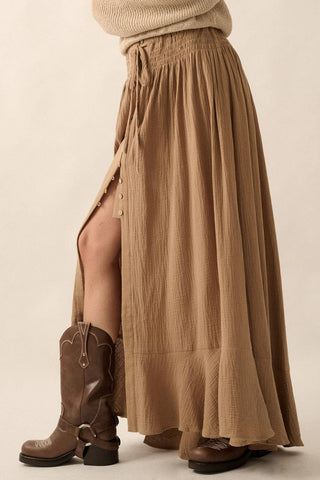 Smocked Front-Slit Maxi Skirt