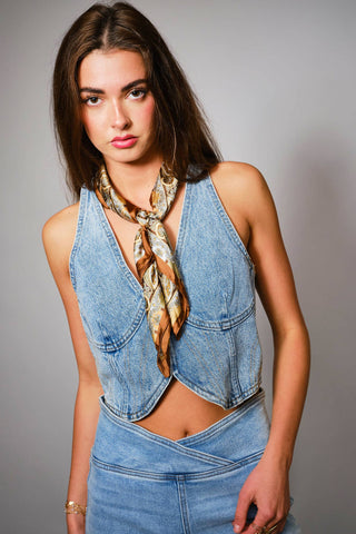 Plunge Neck Bustier Denim Top