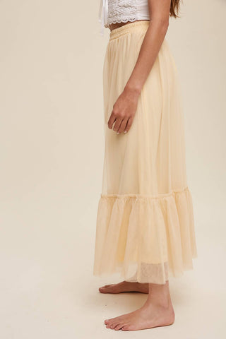 Ruffle Maxi Tulle Skirt in Light Mustard