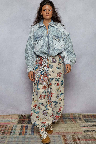 Vintage Lace Patch Quilted Woven Jacket