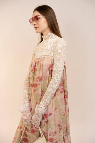 Pleated Boho Maxi Dress in Mauve Rose
