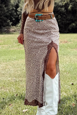 Ruched High-Waist Lace Slit Skirt