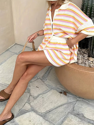 Striped Short Sleeve & Shorts Set