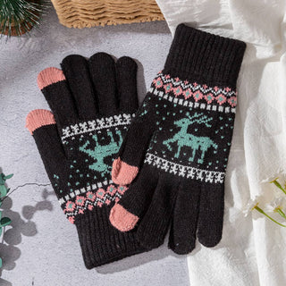 Knit Gloves with Reindeer Pattern
