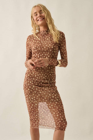 Polka Dot Mesh Midi Dress