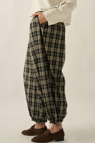 Plaid High-Waist Wide-Leg Pocket Balloon Pants