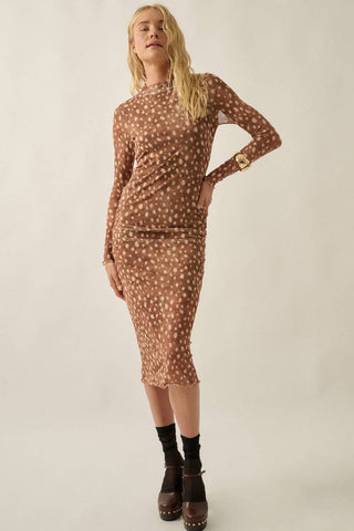 Polka Dot Mesh Midi Dress
